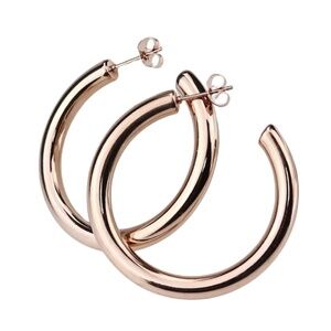 Rose Gold 40mm Stainless Steel Hoop Earrings – 5mm Thick Polished Round Hoops fo